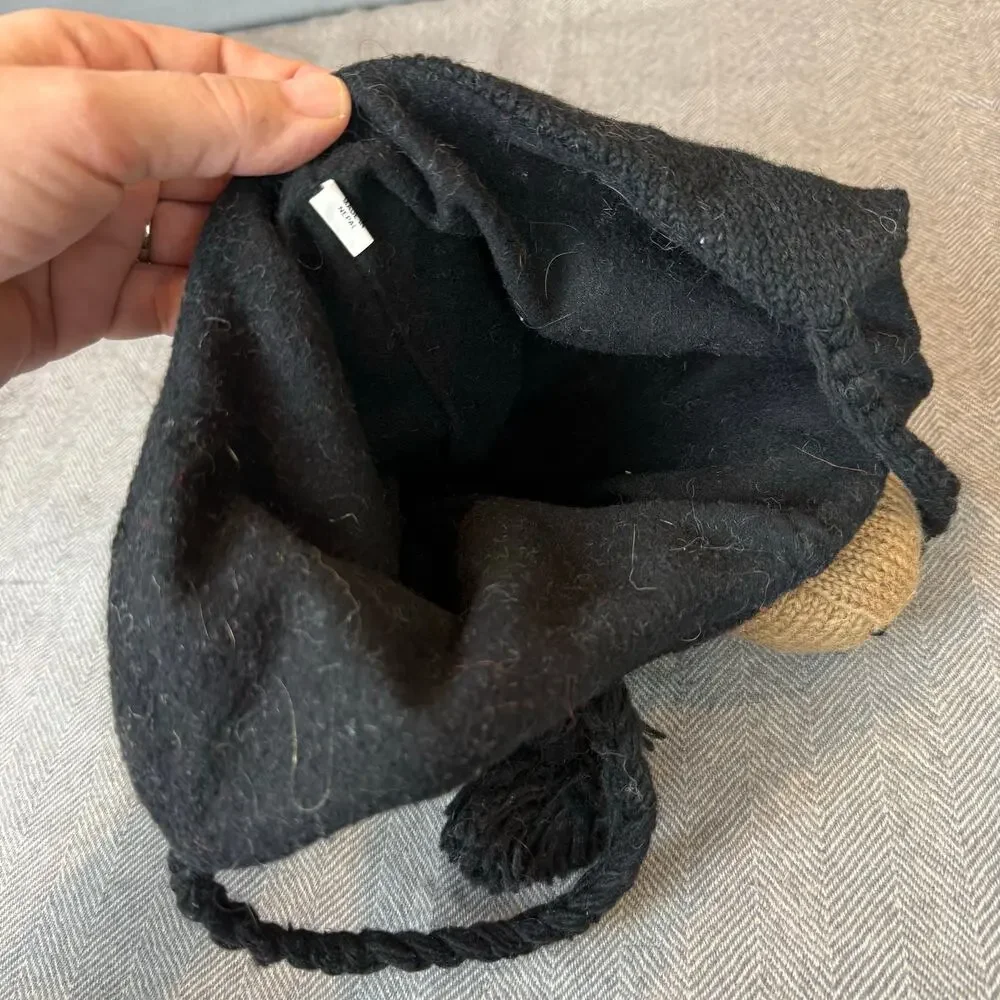 Black Bear Ears Wool Knit Trapper Hat Winter Tassels Cute
